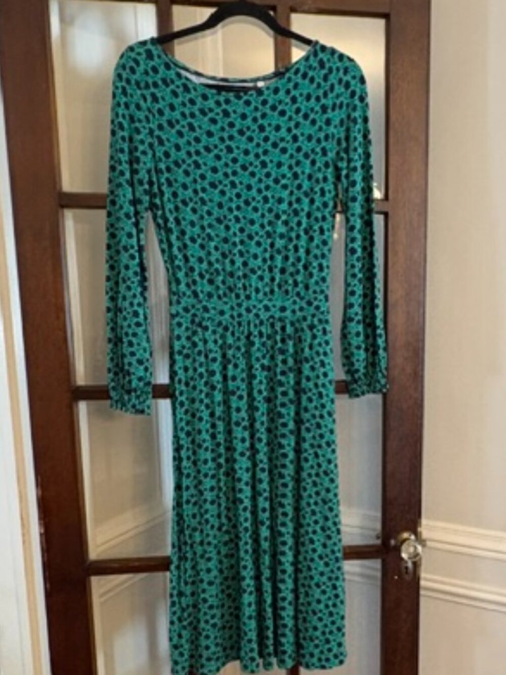 Boden Nellie Long Sleeved Dress in Green Pattern, Size 2